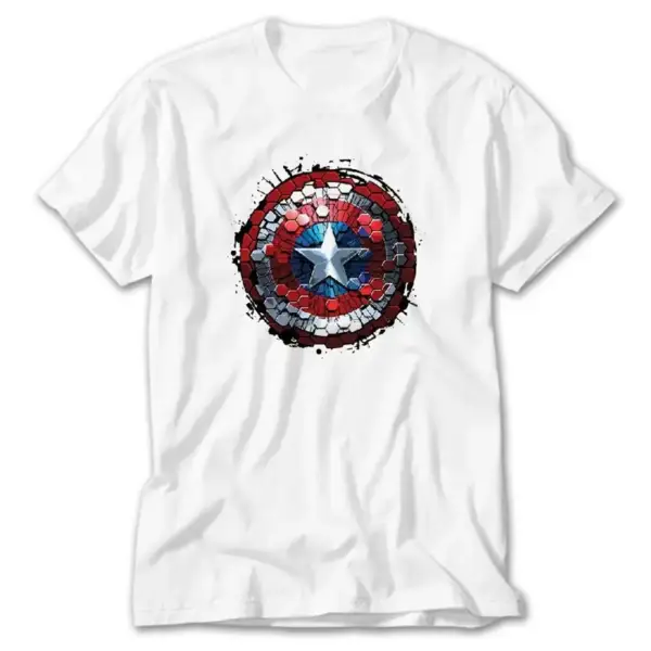 Captain America Hexagonal Shield, White T-Shirt