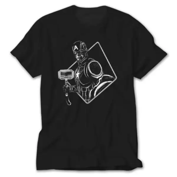 Captain America Mjolnir, Black T-Shirt