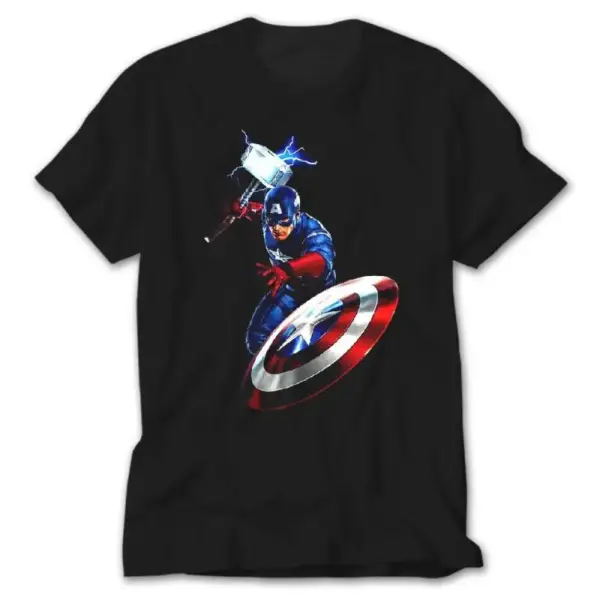 Captain America Mjolnir, Black T-Shirt