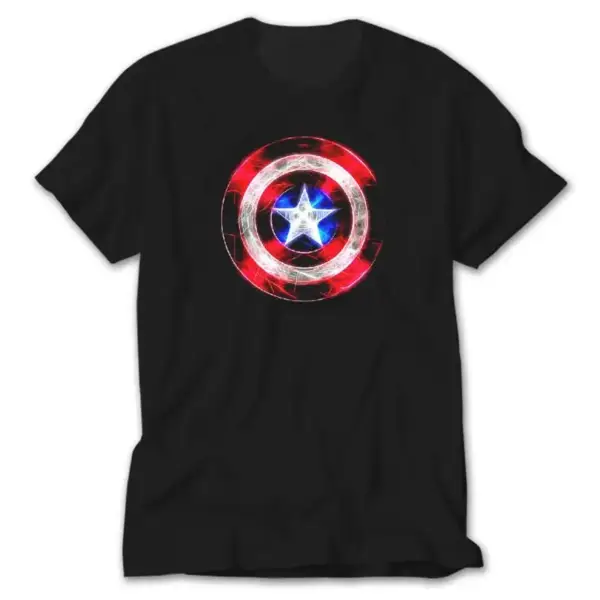 Captain America Sheild Neon, Black T-Shirt