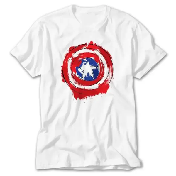 Captain America Sheild Splatter, White T-Shirt
