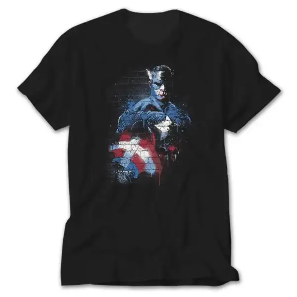 Captain America Stencil, Black T-Shirt