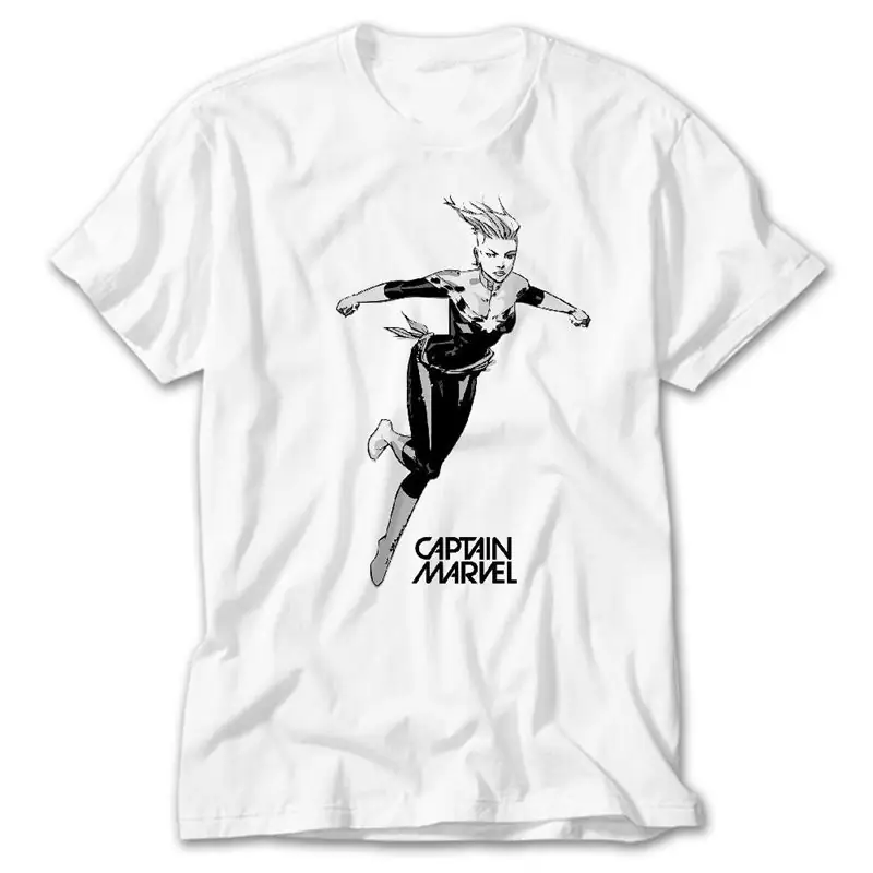 Captain Marvel Attack BW, White T-Shirt