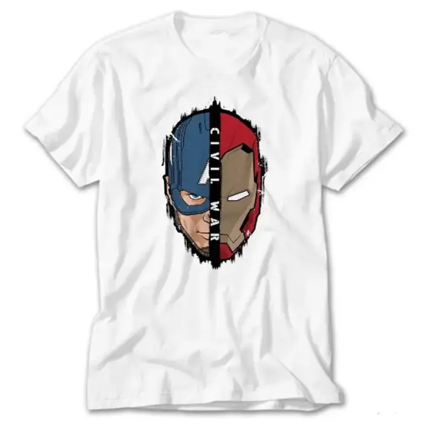 Civil War Iron Man Captain America Face, White T-Shirt