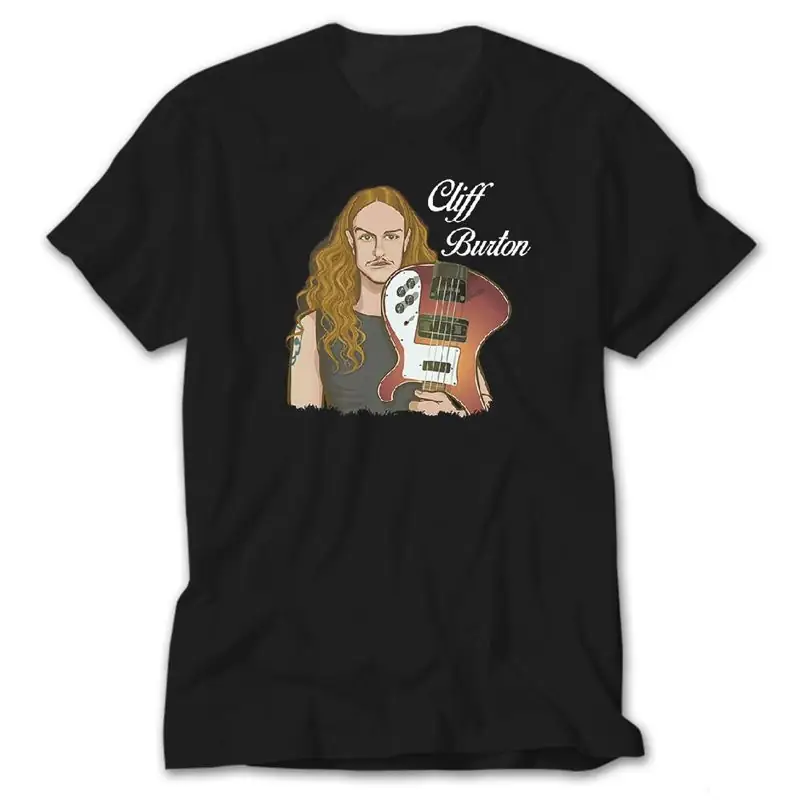 Cliff Burton With Guitar, Black T-Shirt