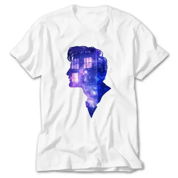 Dr. Who Police Box in Silhouette, White T-Shirt