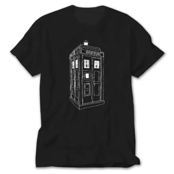 Dr. Who Tardis BW, Black T-Shirt