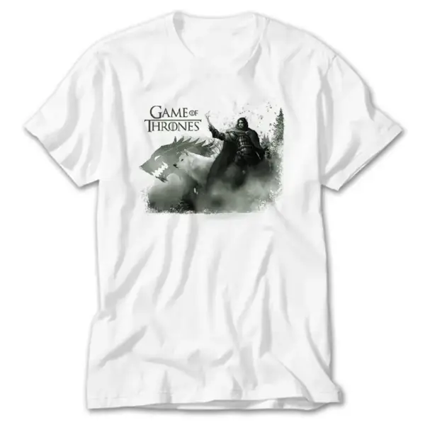 Game of Thrones Jon Snow Wolf, White T-Shirt