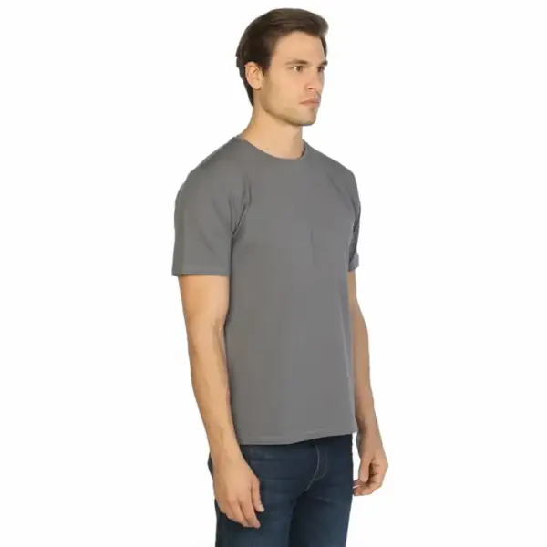 Crew Neck Lykra Men's Grey T-shirt - Image 3