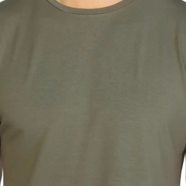 Crew Neck, Lycra Men's Khaki T-Shirt - Image 2