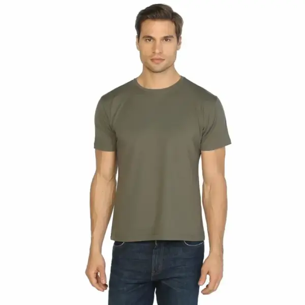 Crew Neck, Lycra Men's Khaki T-Shirt