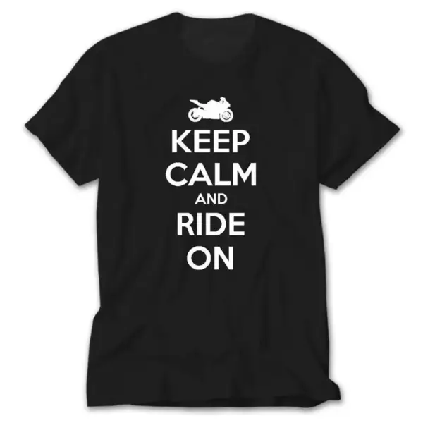Keep Calm and Ride On, Black T-Shirt