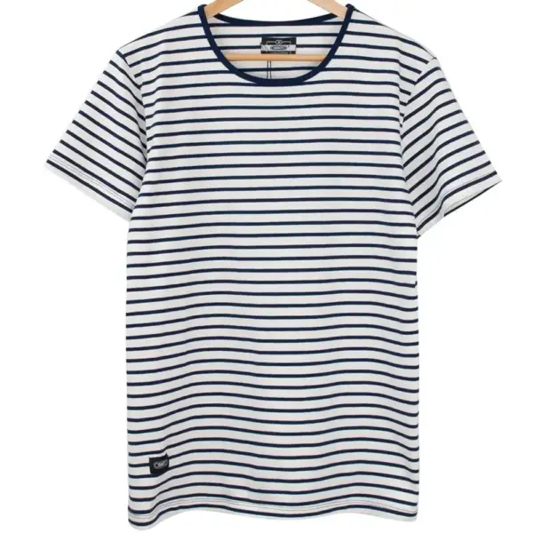 Navy White Striped Lycra Men's T-shirt