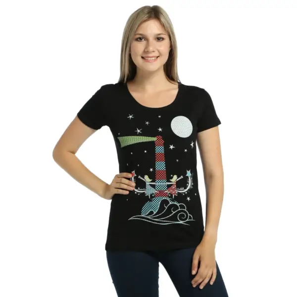 Lighthouse Women's Black T-Shirt