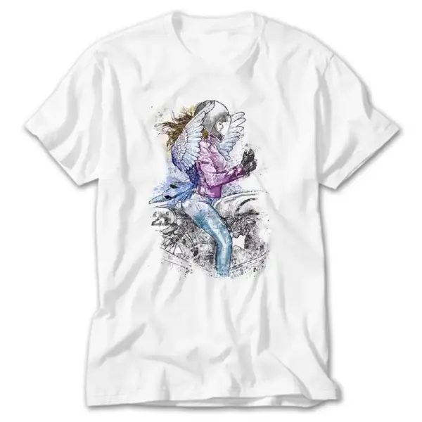 Motorbiker Angel Girl, White T-Shirt