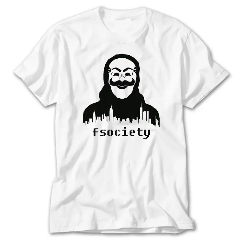 Mr Robot fsociety Mask, White T-Shirt