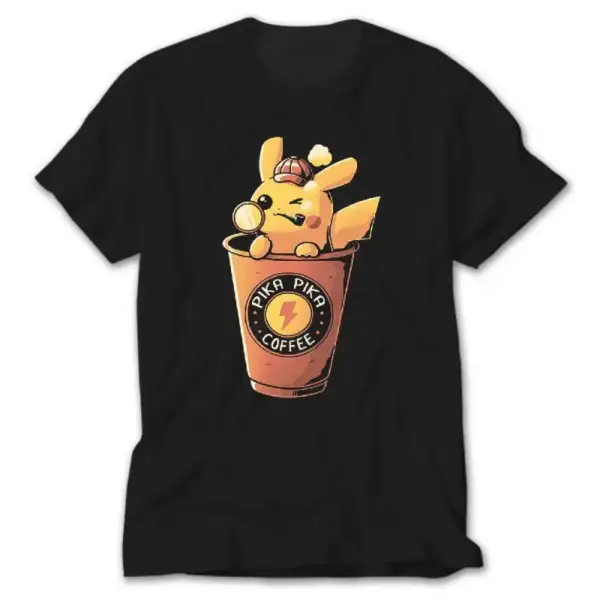 Pikachu Detective and Coffe Black T-Shirt