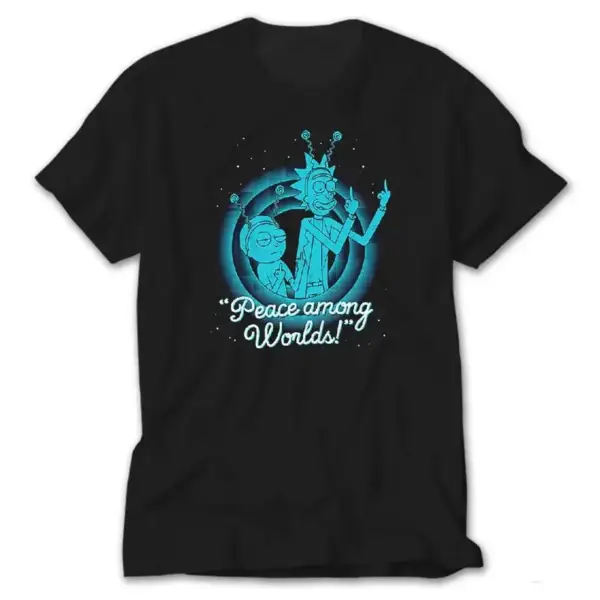 Rick And Morty Peace World, Black T-Shirt