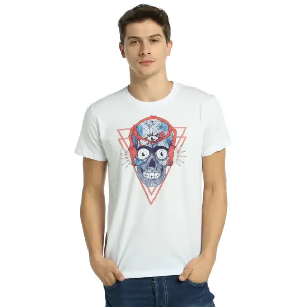 Stereo Skull Men's White T-Shirt - Image 2