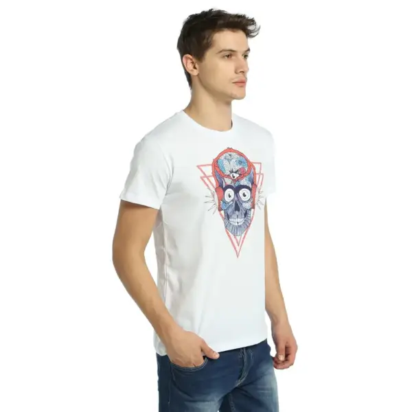 Stereo Skull Men's White T-Shirt - Image 3