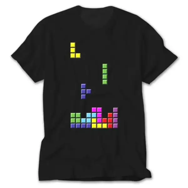 Tetris Blocks, Black T-Shirt
