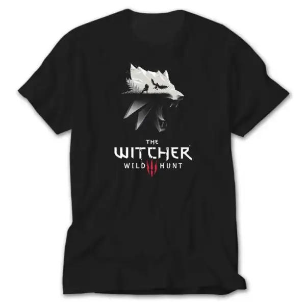 The Witcher 3 Wolf Silhouette, Black T-Shirt