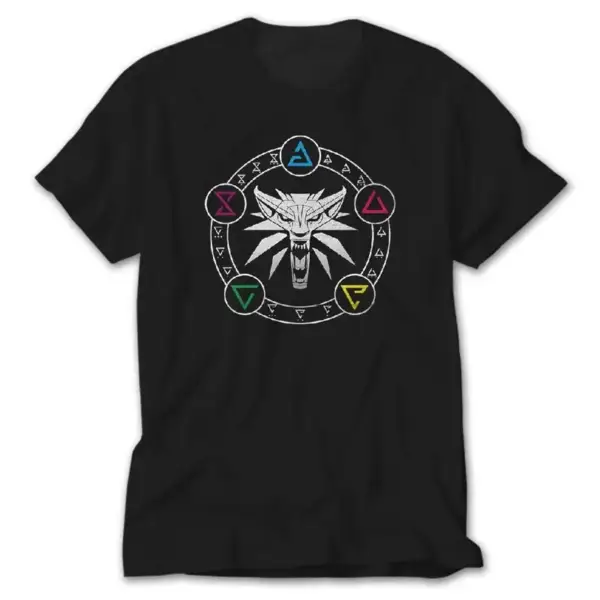 The Witcher Wolf Symbols, Black T-Shirt