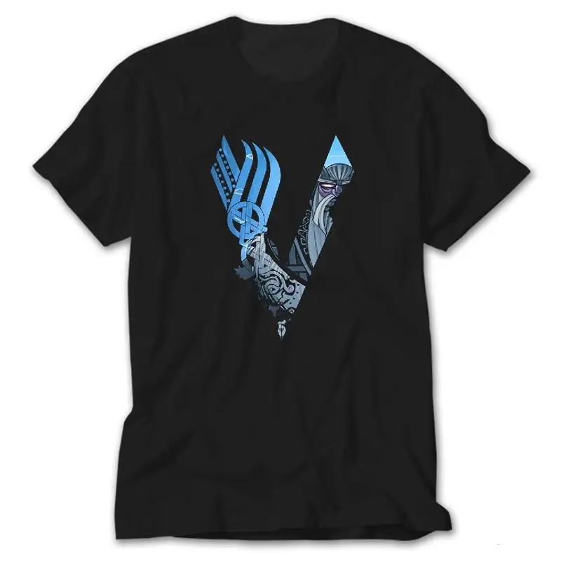 Vikings Odin Blue, Black T-Shirt