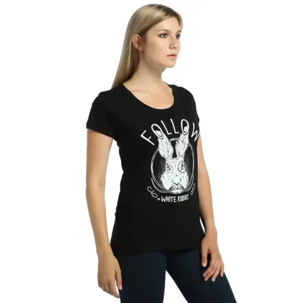 White Rabbit Women's Black T-Shirt - Image 3