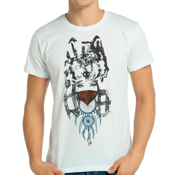 Wolf Girl Dreamcatcher Men's White T-shirt