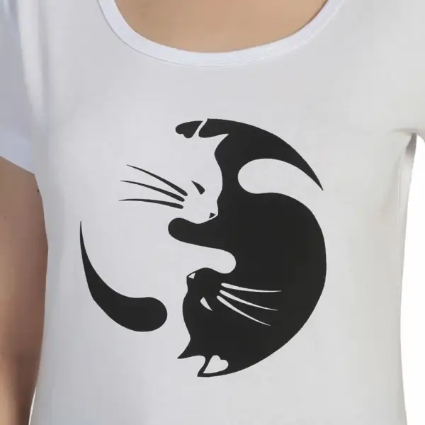 Yin Yang Cat Women's White T-Shirt - Image 2