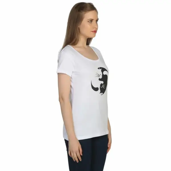 Yin Yang Cat Women's White T-Shirt - Image 3