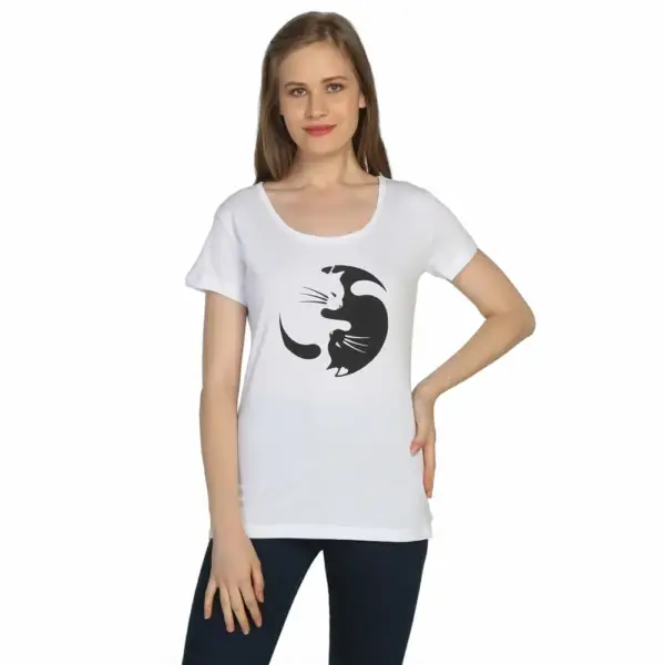 Yin Yang Cat Women's White T-Shirt